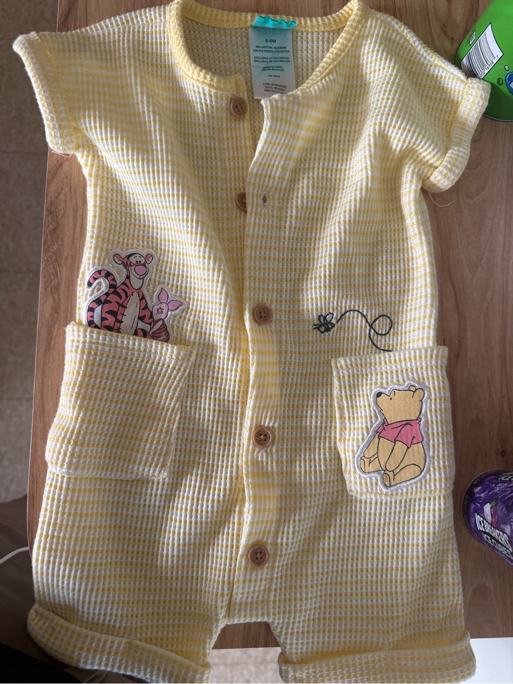 Yellow Winnie the Pooh & Tigger Button-Front Baby Romper - Unbranded